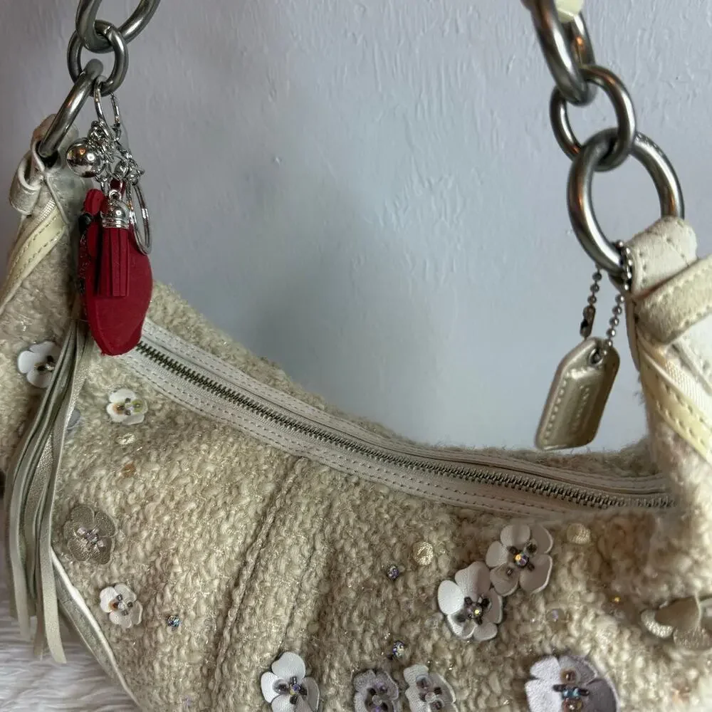 RARE y2k Coach Vintage Chelsea Tweed Hobo In Sequin Tea Rose Hobo Shoulder Bag